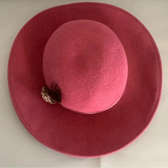 VTG Nordstrom Pink Hat 100% Rabbit Hair Made In England Fedora Derby Brooch Pin - Picture 7 of 15